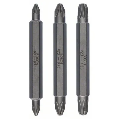 Bosch - Doppelklingenbit-Set, 3-teilig, PZ1, PZ1, PZ2, PZ2, PZ3, PZ3, 60 mm (2607001749)