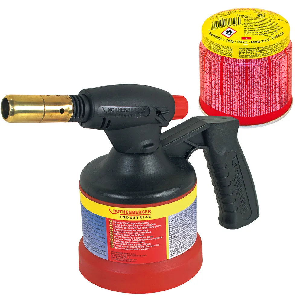 ROTHENBERGER Industrial RoFlame Premium Lötlampe mit Piezo-Zündung 1.800 °C inkl. 1x C200 Kartusche 330 ml mit ILL System...