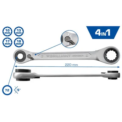 Brilliant Tools - 4 1, Doppel-Ratschenringschlüssel, 10 x 13, 17 x 19mm