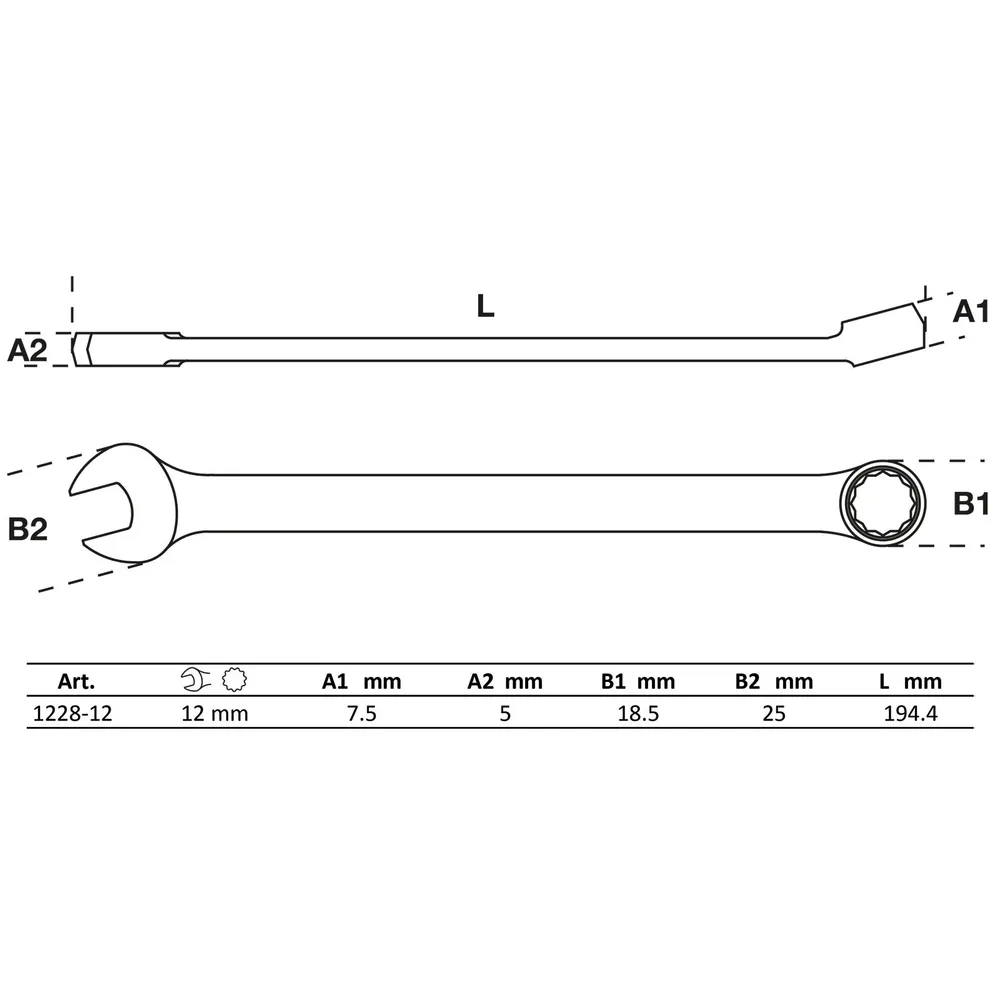 BGS Maul-Ringschlüssel extra lang SW 12 mm - 1228-12