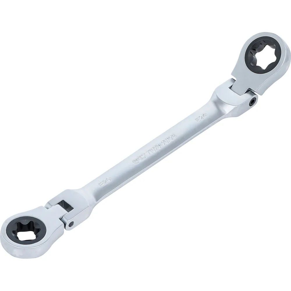 BGS Doppel-Ratschen-Ringschlüssel abwinkelbar mit E-Profil Ringköpfen SW E20 x E24 - 71028-20X24