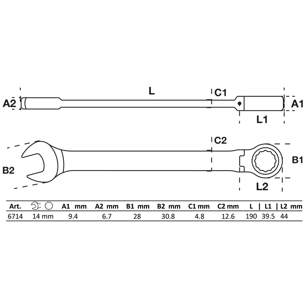 BGS Ratschenring-Maulschlüssel abwinkelbar SW 14 mm - 6714