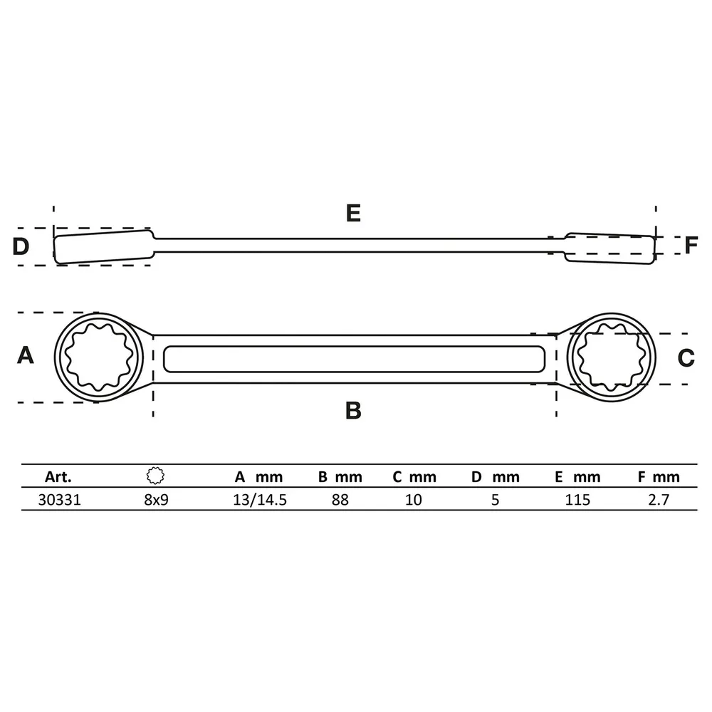 BGS Doppel-Ringschlüssel extra flach SW 8 x 9 mm - 30331