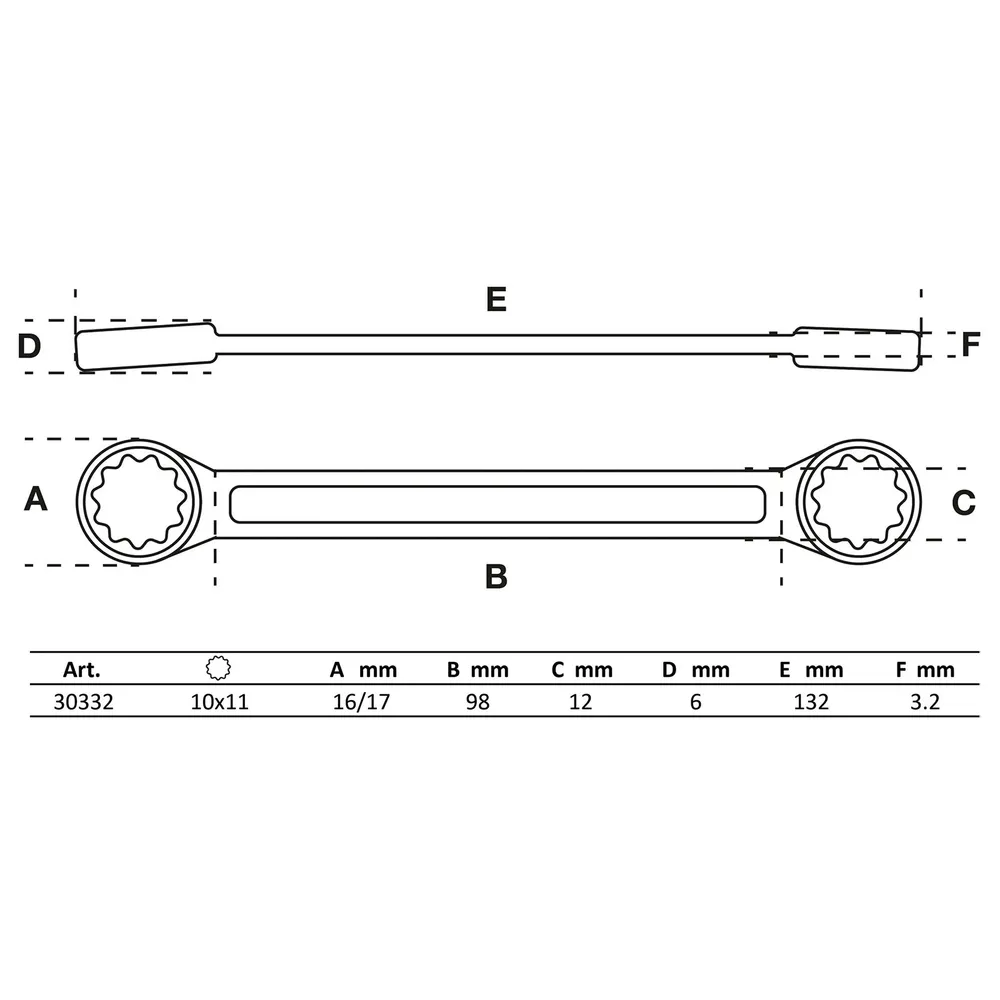 BGS Doppel-Ringschlüssel extra flach SW 10 x 11 mm - 30332