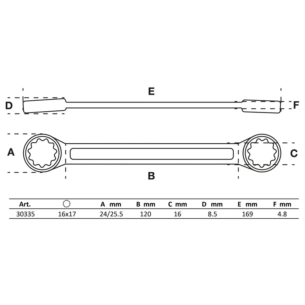 BGS Doppel-Ringschlüssel extra flach SW 16 x 17 mm - 30335