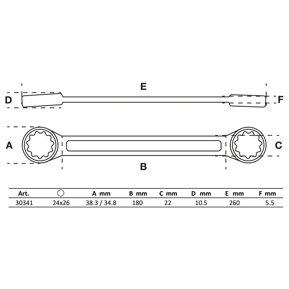 BGS Doppel-Ringschlüssel extra flach SW 24 x 26 mm - 30341