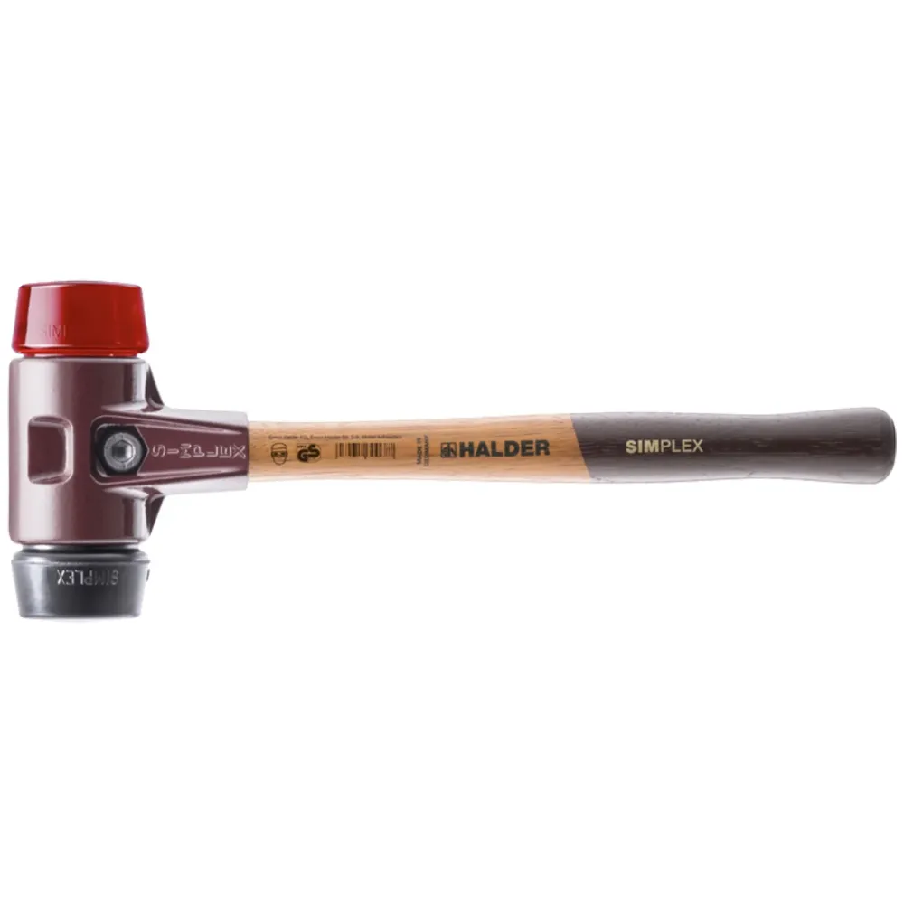 Halder SIMPLEX-Schonhammer mit Stahlgussgehäuse und Holzstiel Ø 30 mm Gummikoposition / Plastik - 3026.030