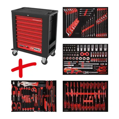 KSTOOLS® - Performanceplus Werkstattwagen-Satz P15 mit 180 Werkzeugen für 4 Schubladen