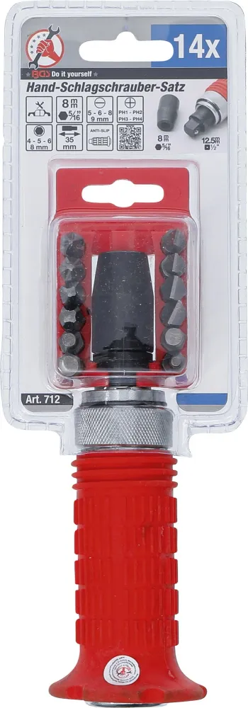 BGS DIY 712 Satz Hand Schlagschrauber & Bits Abtrieb Innensechskant 12,5mm (1/2")