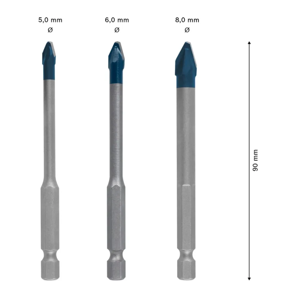 Bosch EXPERT HardCeramic HEX-9 Bohrer Set 5,0 - 8,0 x 90 mm 3 tlg. ( 2608900595 ) Carbide Technology Bosch Professional