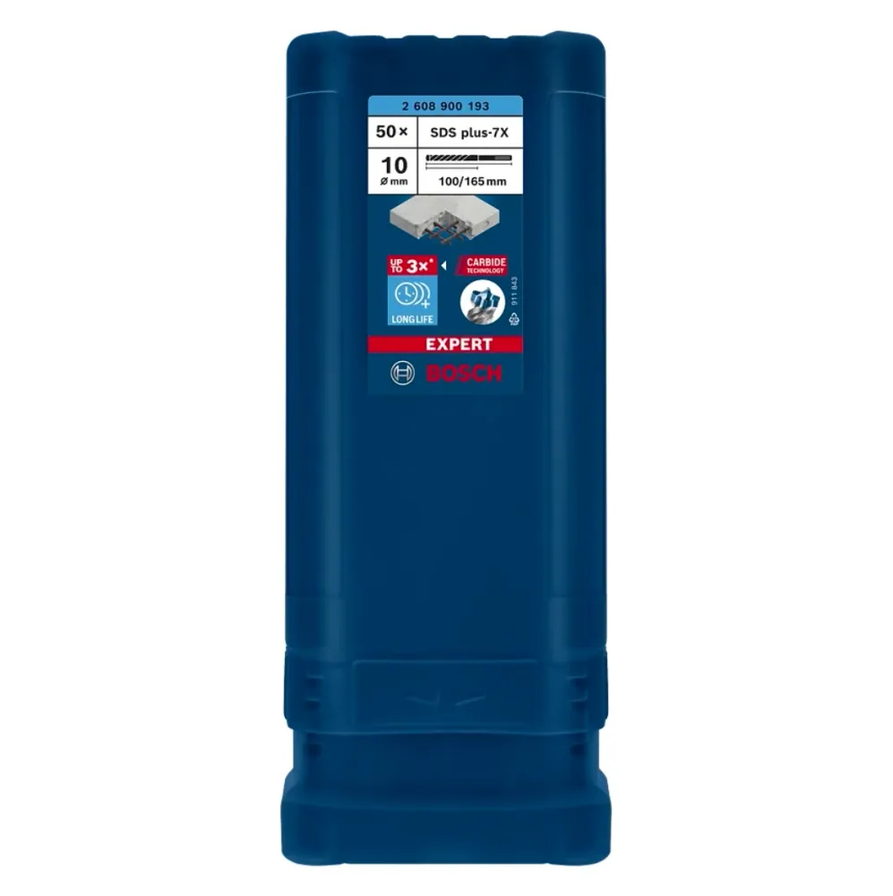 Bosch Expert SDS plus 7X Hammerbohrer 10,0 x 165 mm 50 Stk. ( 2608900193 ) 4 Schneiden Carbide Technology Bosch Professional