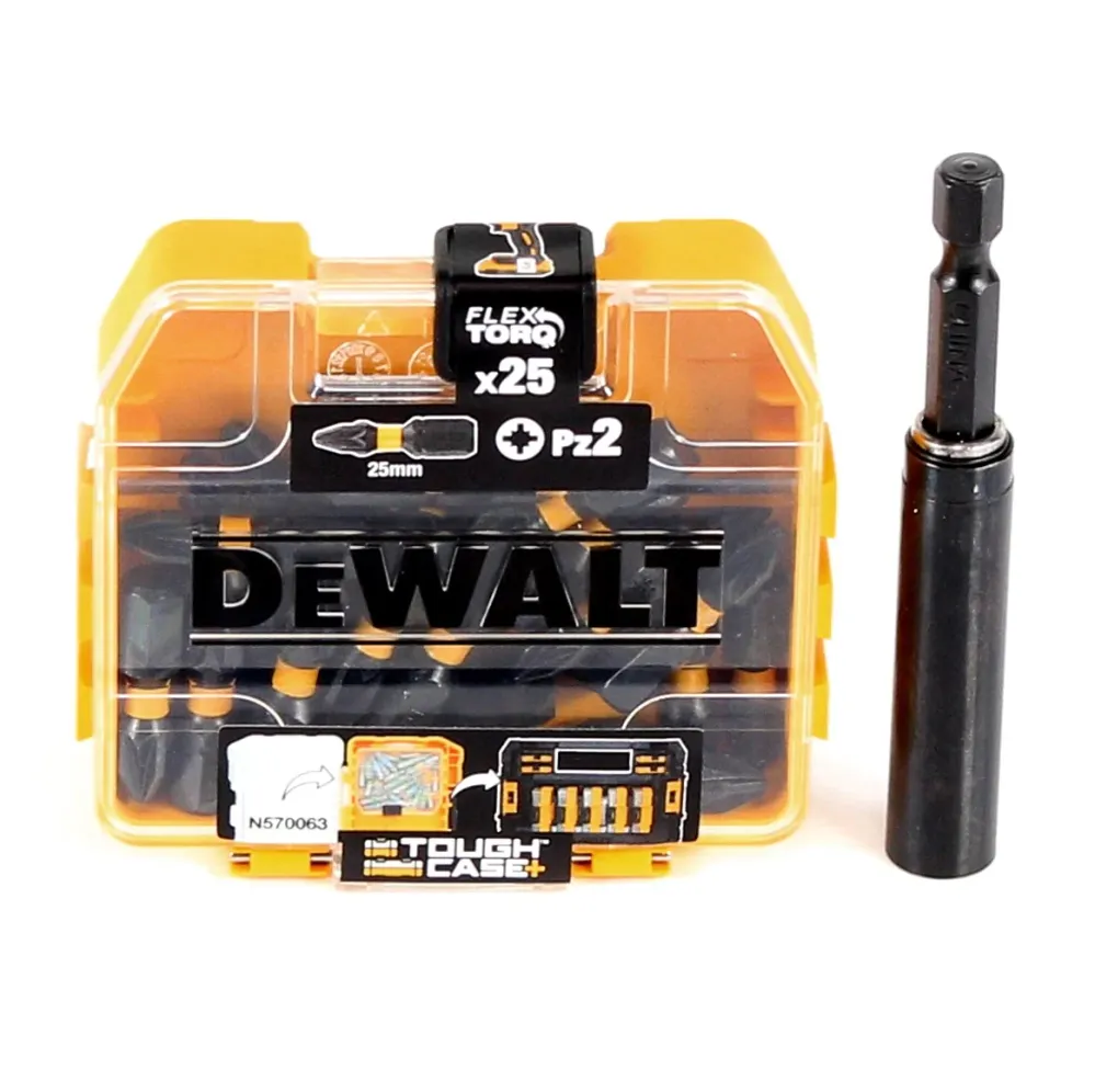 DeWalt Bit Set 25x PZ Bit FlexTorq 25 mm im Tough Case + Bithalter