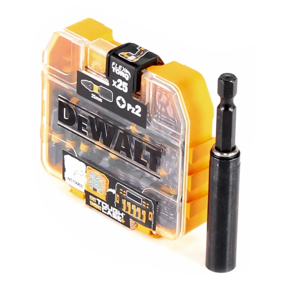 DeWalt Bit Set 25x PZ Bit FlexTorq 25 mm im Tough Case + Bithalter