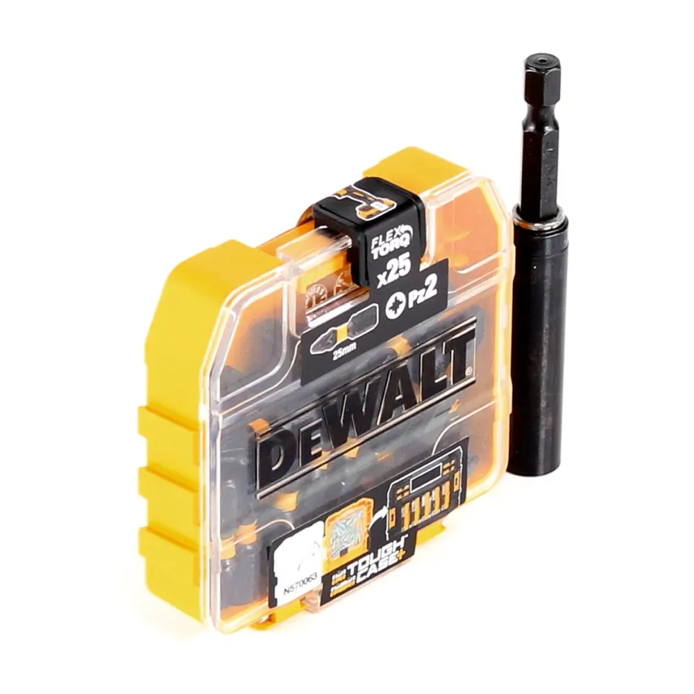 DeWalt Bit Set 25x PZ Bit FlexTorq 25 mm im Tough Case + Bithalter