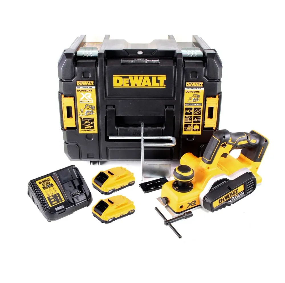 DeWalt DCP 580 L2 Akku Hobel 18V 82mm + 2x Akku 3,0Ah + Ladegerät + TSTAK