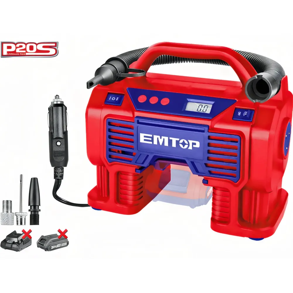 Emtop EasyPump 20V – Tragbarer digitaler Luftkompressor mit Autoanschluss