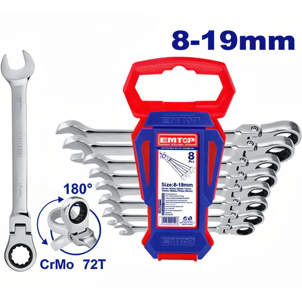 EMTOP Flexi-Set Gelenk-Ratschenschlüssel 8-19mm