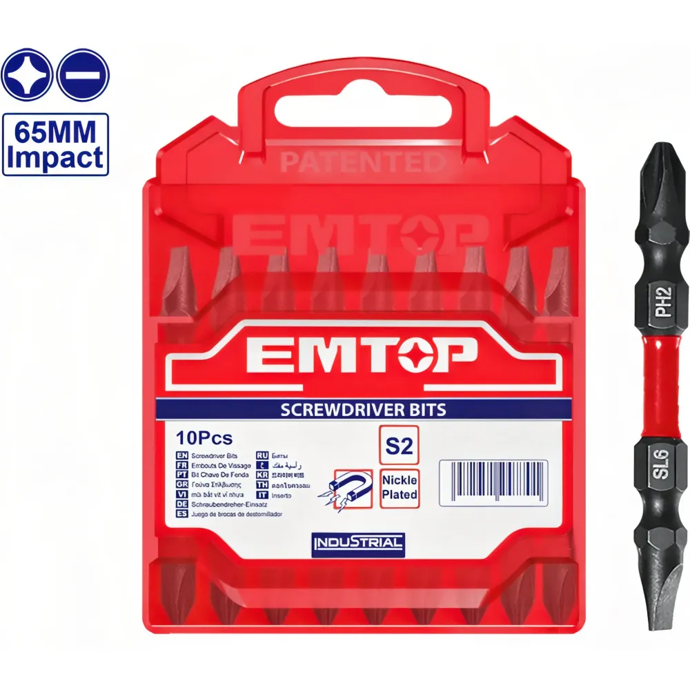 EMTOP Impact Set 10 Schraubendreherbits PH2/SL6 - 65mm