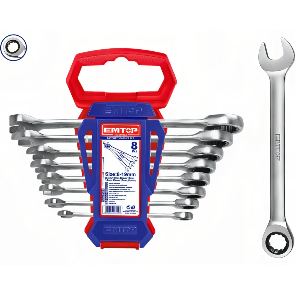 EMTOP Profi-Ratschenschlüssel-Set, 6–19 mm, 8-teilig