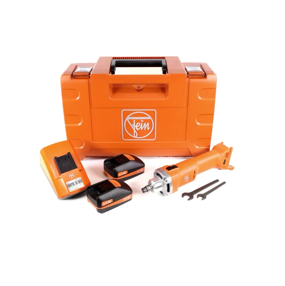 FEIN AGSZ 18-280 BLC Akku Geradschleifer Brushless im Transportkoffer + 2x 2,5 Ah Akku + Universal Schnellladegerät