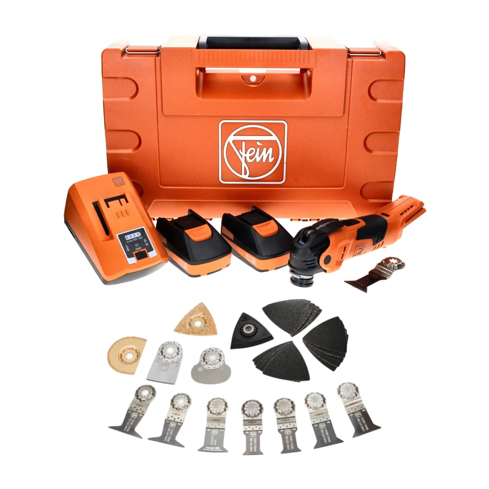 Fein MultiMaster AMM 300 Plus C Akku Oszillierer 12 V Starlock Plus + 2x Akku 3,0 Ah + Ladegerät + 26 tlg. Zubehör Set + K...