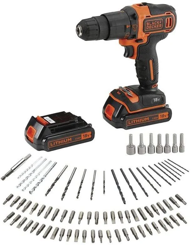 Hammerbohrer Black+Decker 18V + 80 Zubehör 2 Bat 1,5Ah mit Box BDCHD18BAFC-QW