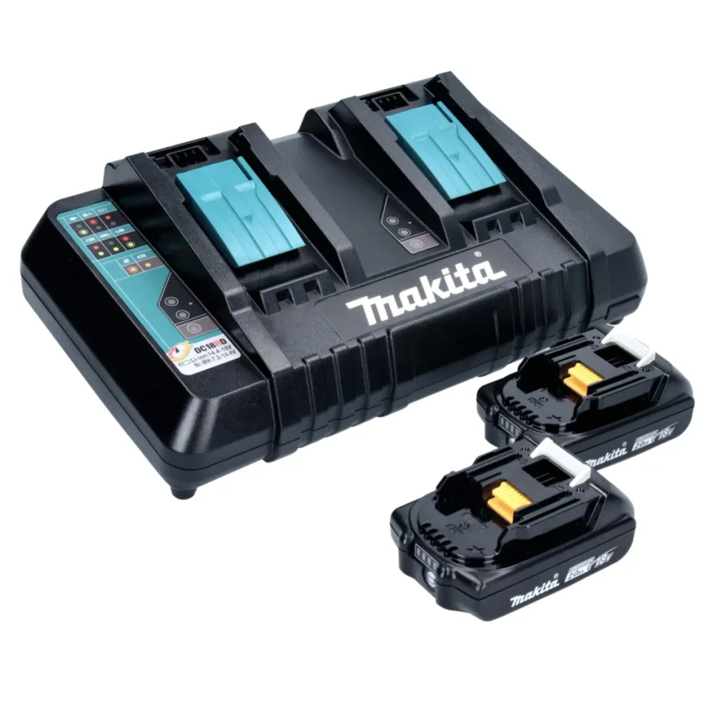 Makita Power Source Kit 18 V mit 2x BL 1820 B 2,0 Ah Akku ( 2x 197254-9 ) + DC 18 RD Doppel Schnellladegerät ( 196933-6 )