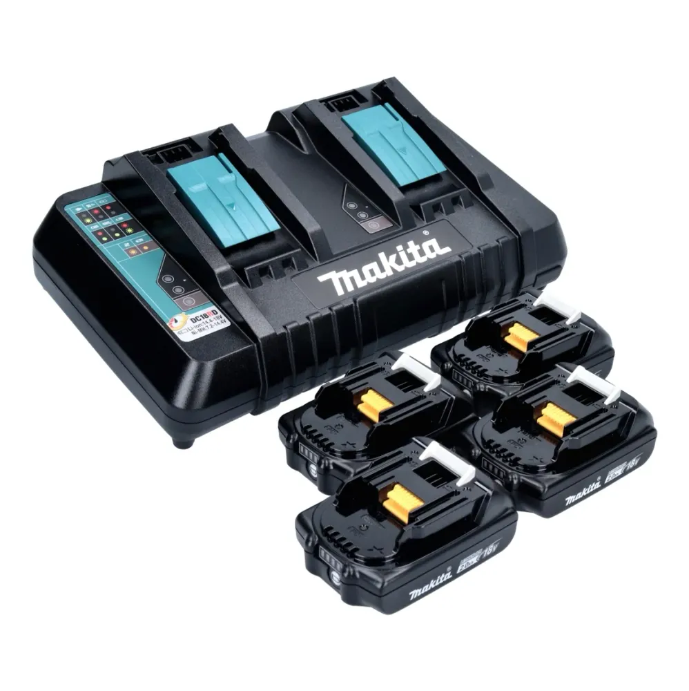 Makita Power Source Kit 18 V mit 4x BL 1820 B 2,0 Ah Akku ( 4x 197254-9 ) + DC 18 RD Doppel Schnellladegerät ( 196933-6 )