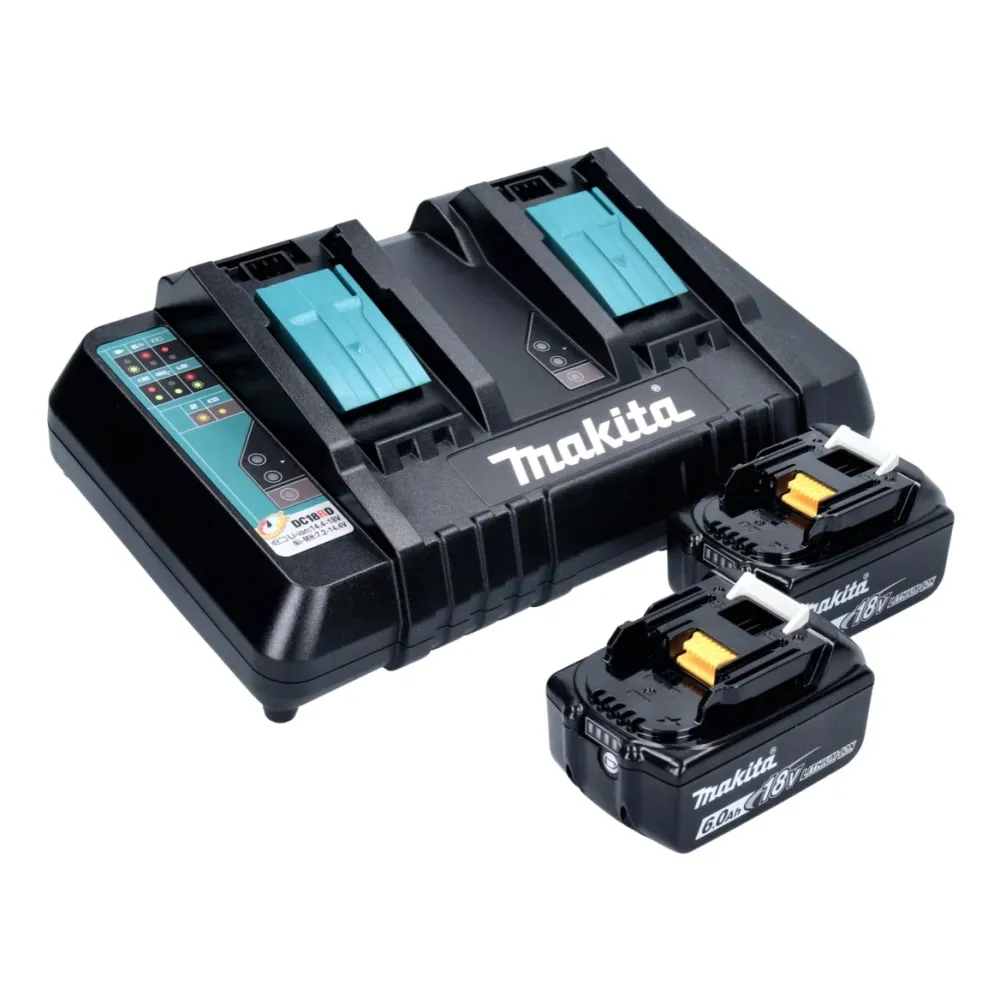 Makita Power Source Kit 18 V mit 2x BL 1860 B Akku 6,0 Ah + DC 18 RD Doppelladegerät ( 199484-8 )