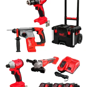 Powerpack Hammer + Bohrer + Schleifer + Schlagschrauber + 3bat 5Ah + Ladegerät + Milwaukee Aktentasche
