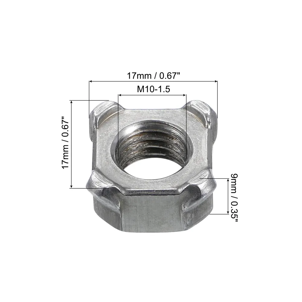 Uxcell Weld Nuts, M10 Square UNC Carbon Steel Machine Screw Gray 100Pcs