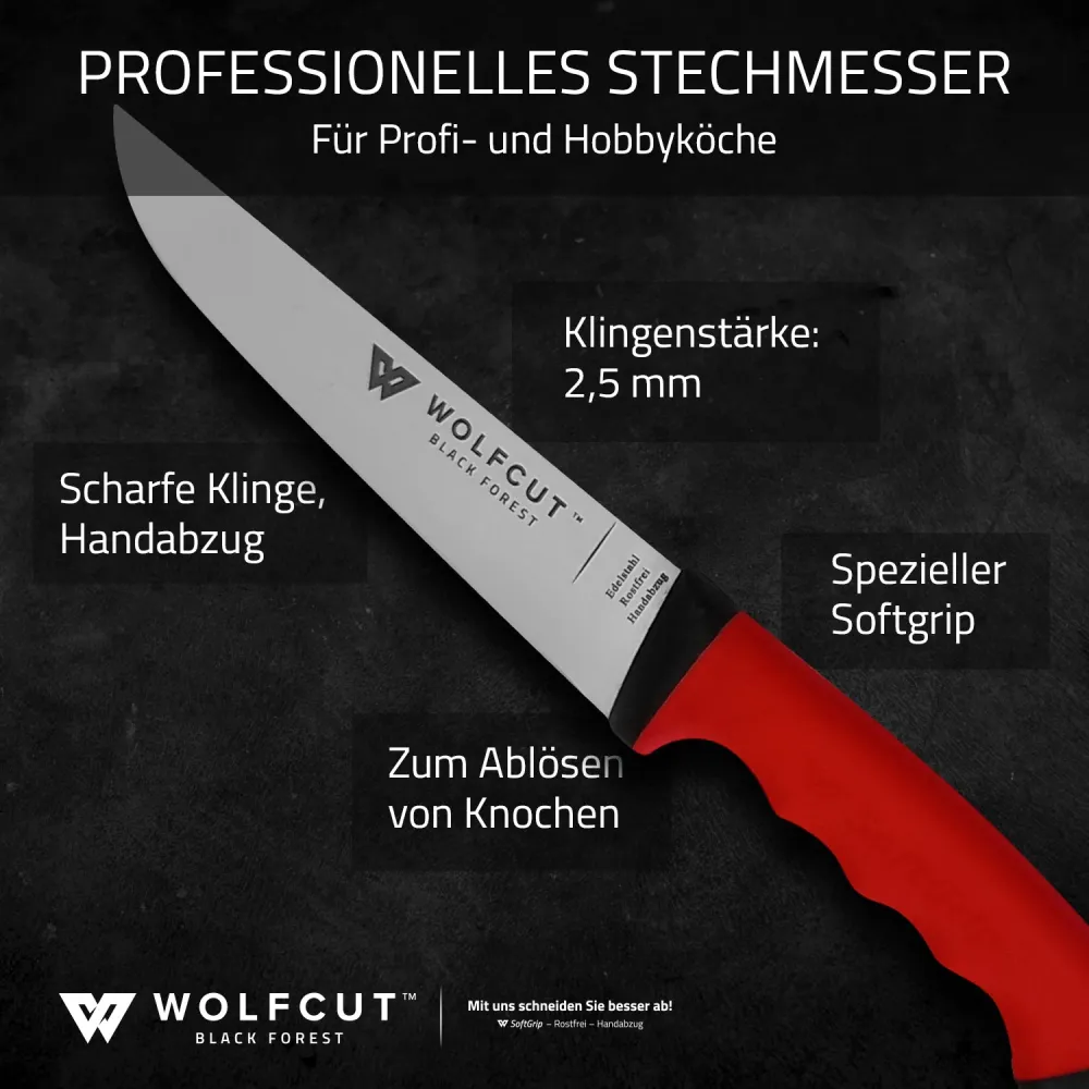 WOLFCUT SoftGrip RED-Serie - Stechmesser 17 cm Klinge