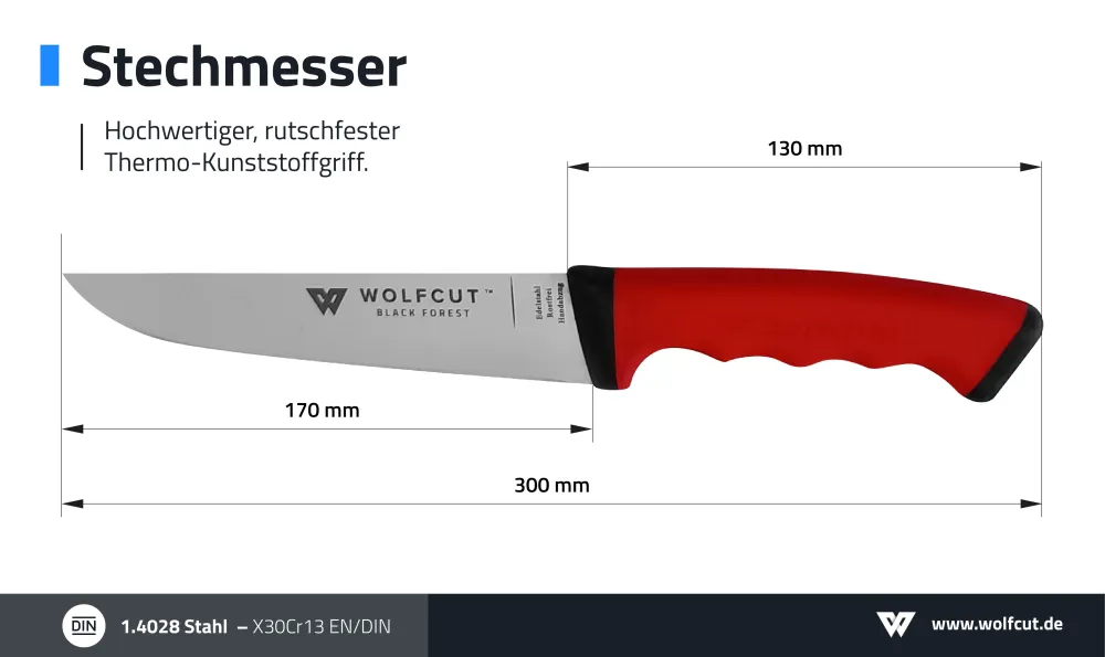 WOLFCUT SoftGrip RED-Serie - Stechmesser 17 cm Klinge