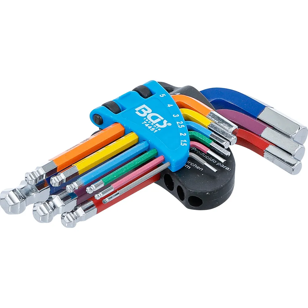 BGS Winkelschlüssel-Satz Multicolour kurz Innensechskant, Innensechskant mit Kugelkopf 1,5 - 10 mm 9tlg. - 74451